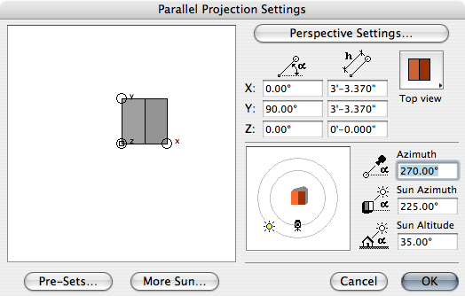[Parallel Projection Settings dialog box]